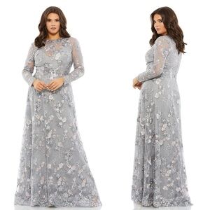 Mac Duggal 67923 Embellished Illusion Long Sleeve A Line Gown Size 16W NWT